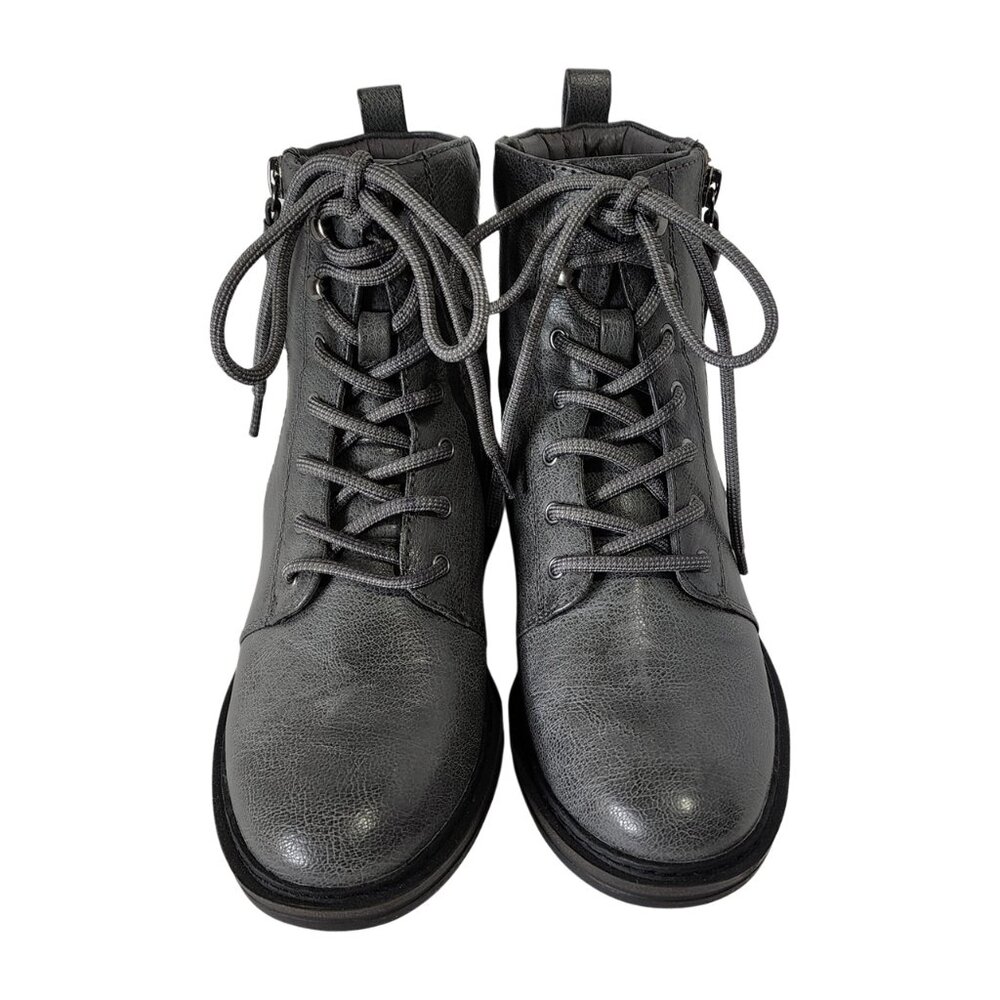 Baretraps Amysue Lug Sole Combat Ankle Boots 6M Grey Faux Leather